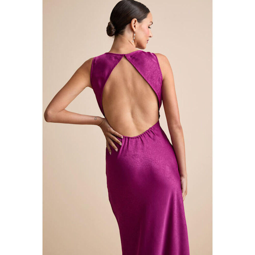 Lulus Alisha Magenta Crinkle Satin Backless Maxi Dress Purple - Size L
